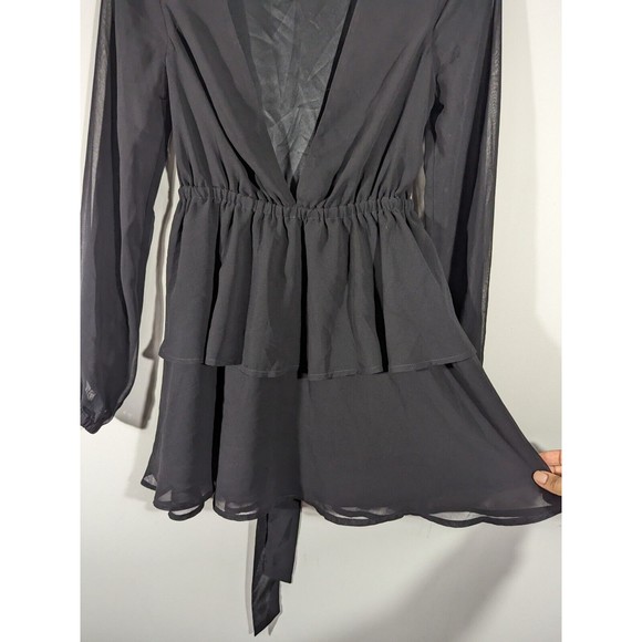 EUC Majorelle Black Plunge Neck Long Sleeve Mini‎ A-Line Dress Size XS - Picture 5 of 7
